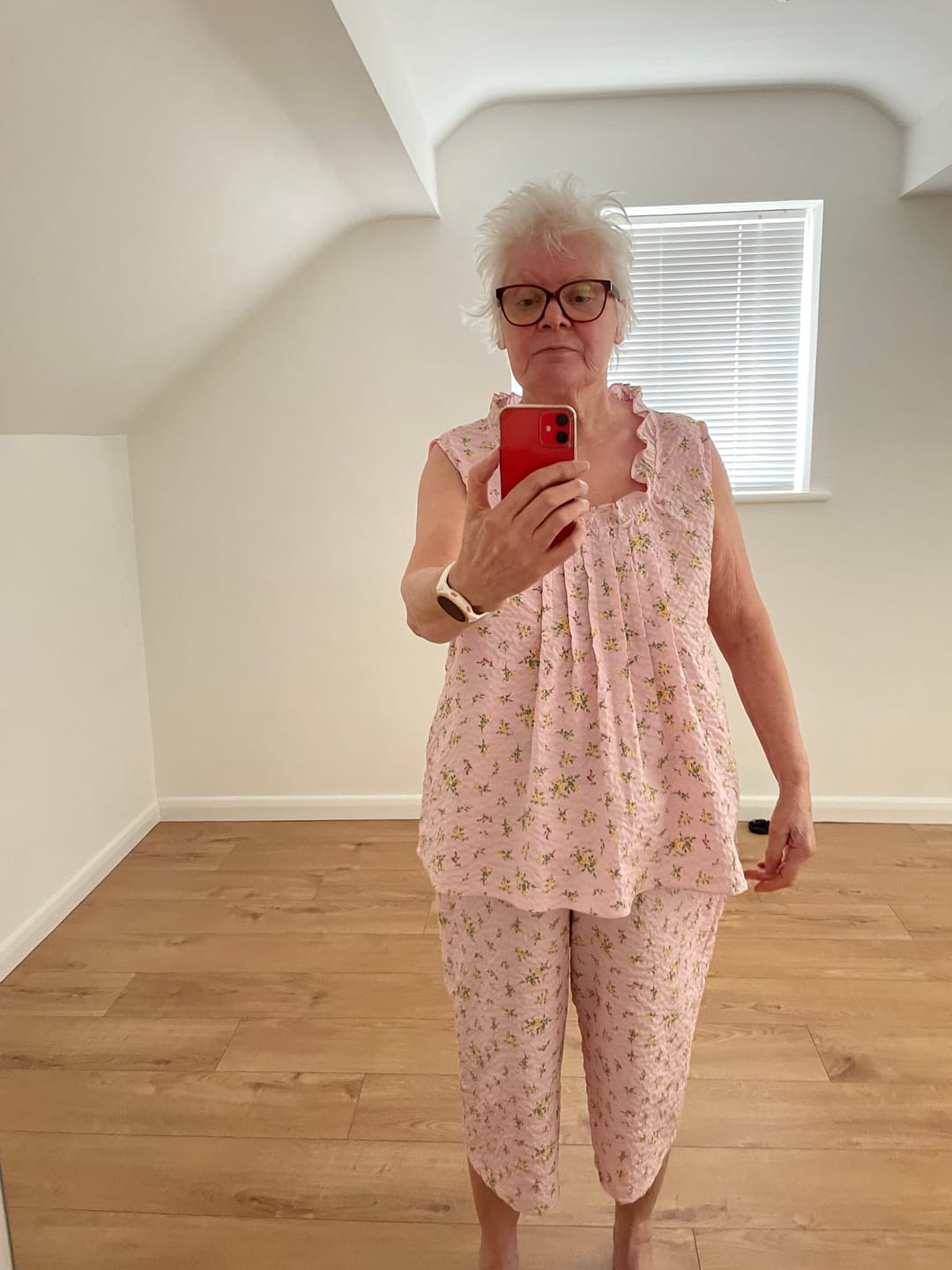 Customer photo review of Yellow and Pink Ditsy Flowers on Pink Seersucker Fabric
