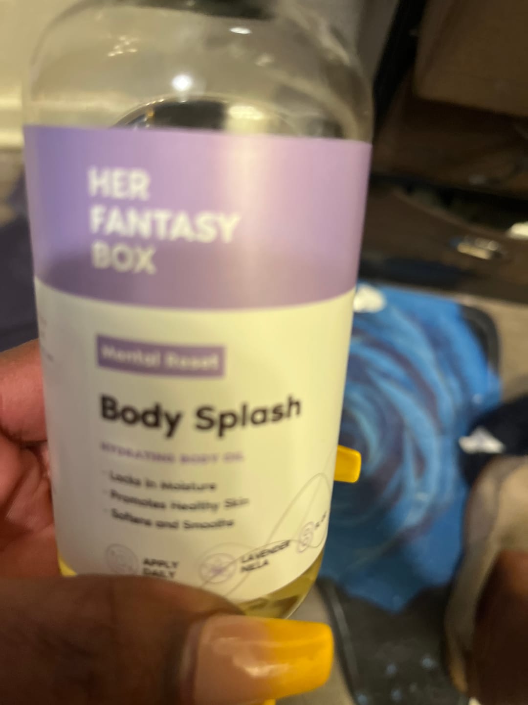 Customer photo review of Body Splash - Skin Smoothing Body Oil (Mental Reset – Lavender & Vanilla CALMING SPA SCENT)