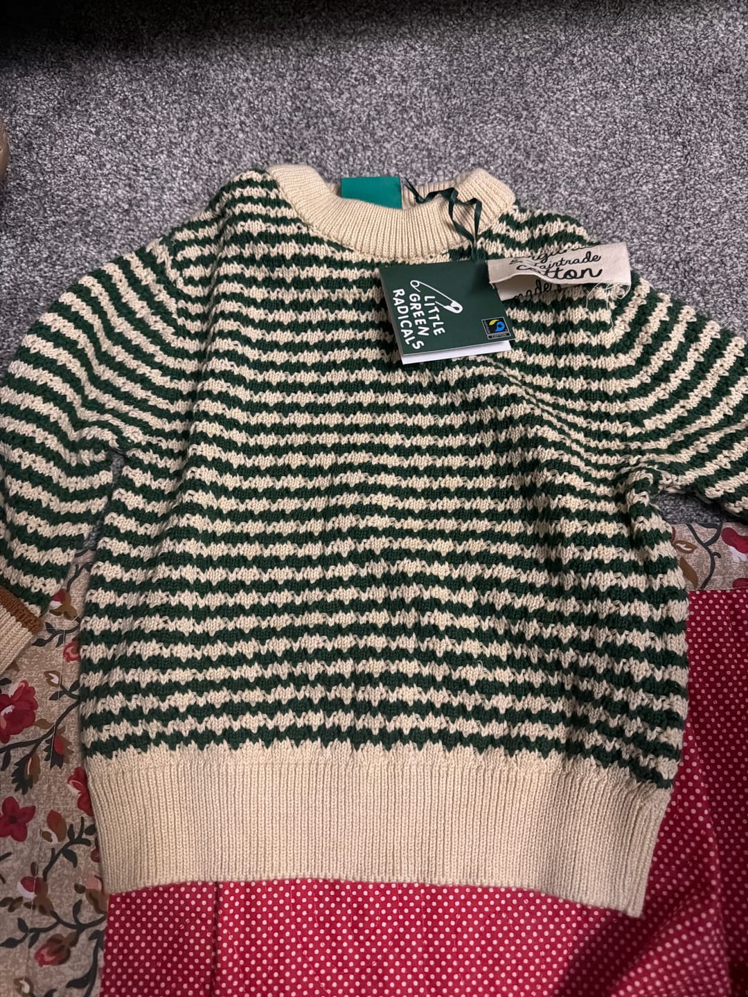 Customer photo review of Olive Striped Snuggly Knitted Jumper
