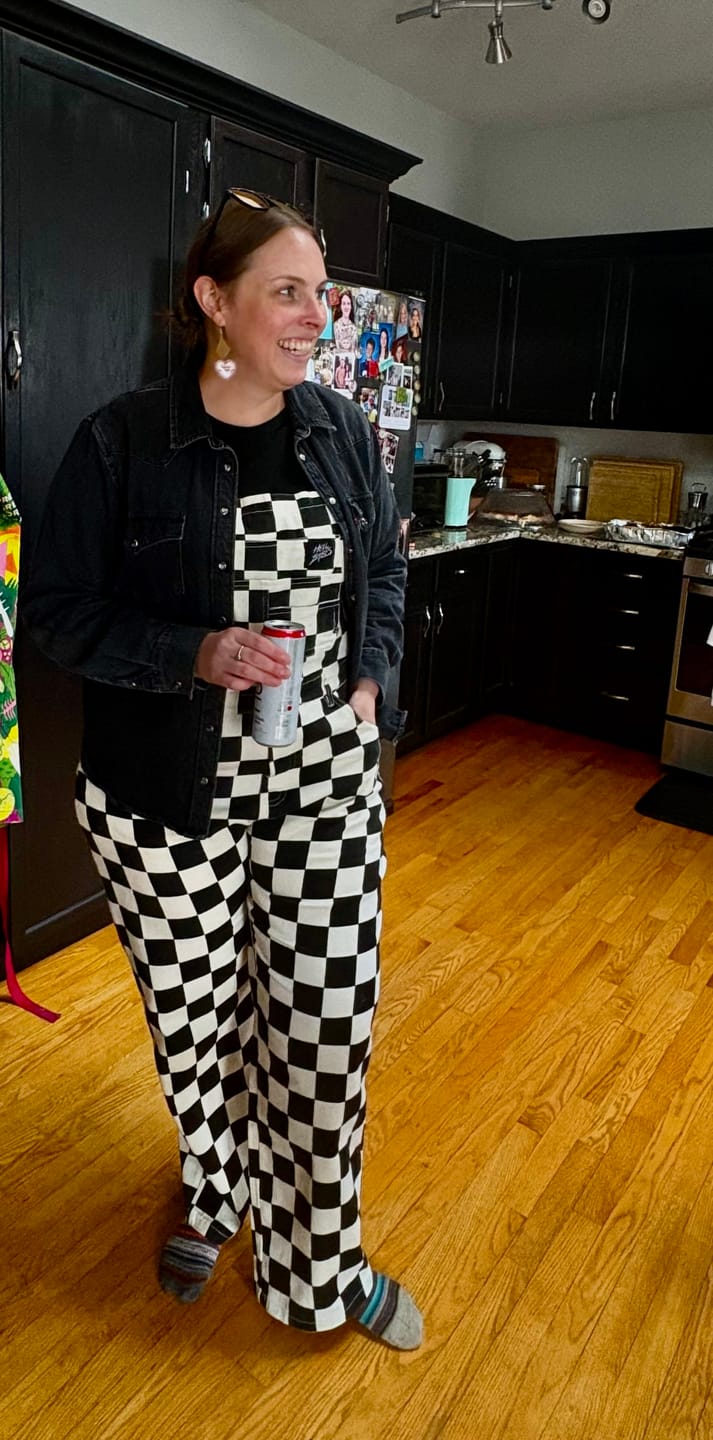 Customer photo review of Born Bad Washed Overalls - Checkered