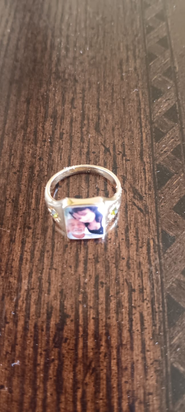Customer photo review of Personalized Couple Photo Birthstone Custom Ring - Valentine's Gift For Couple Grandparents