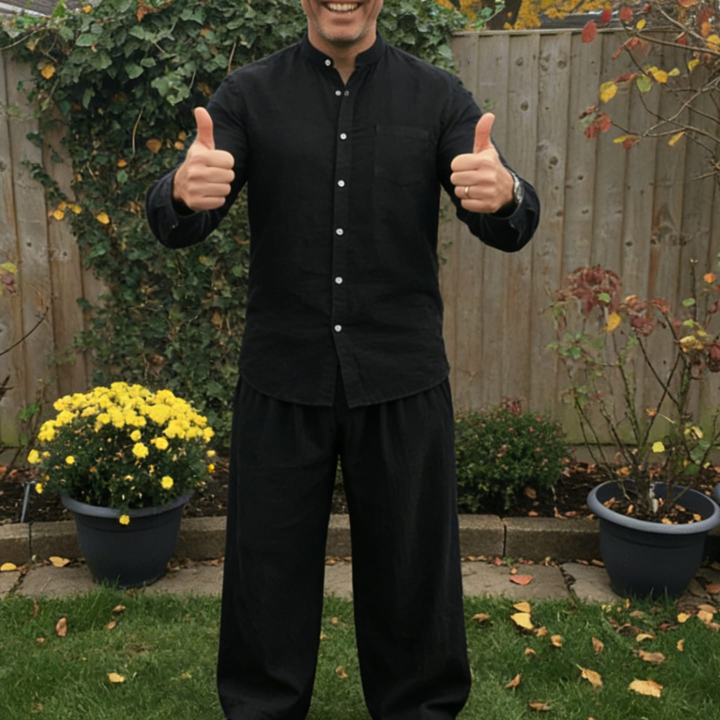 Customer photo review of Men’s Linen Cotton Blend 2 Piece Set Lightweight Breathable Casual Summer Outfit