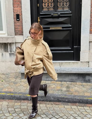 Customer photo review of Portia High Neck Lace Up Coat