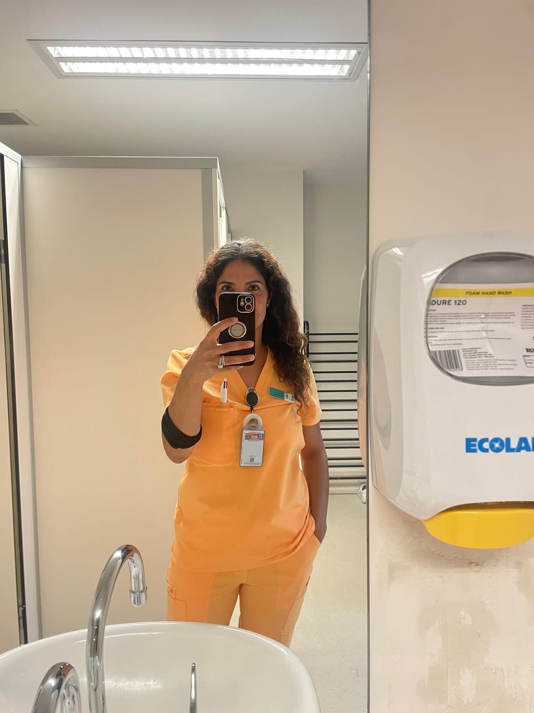 Customer photo review of FLORENCE Three Chest Pocket Scrub Top - Tangerine Orange | SLTECH™