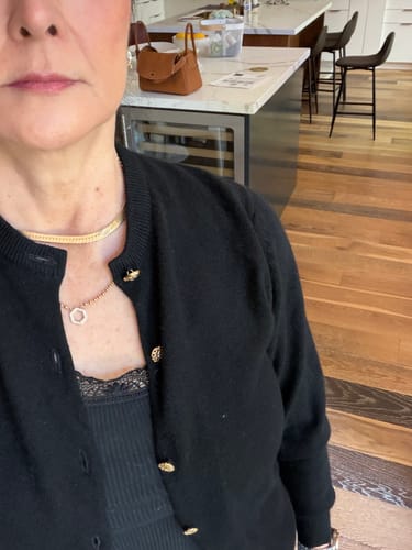 Customer photo review of Black Cashmere Crew Neck Cardigan Medium