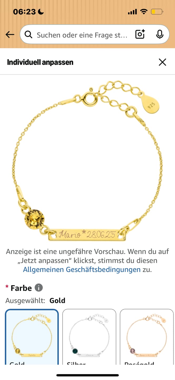 Customer photo review of Baby Armband mit Geburtsstein und Gravur länglich
