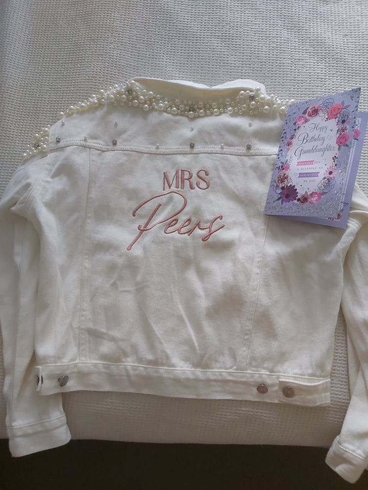 Customer photo review of White Customised Pearl Denim Jacket