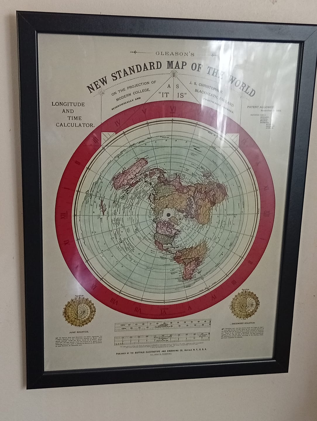 Customer photo review of Old Flat Earth World Map, 1892, by Alexander Gleason - Rare Patented Polar Azimuthal Projection