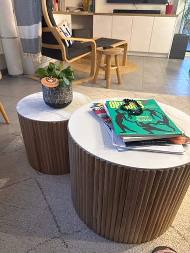 Customer photo review of YATOMI - Set de 2 tables basses rondes en bois massif avec rangement
