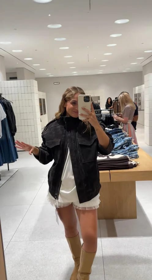 Customer photo review of Marianne High Neck Suede Pocket Jacket
