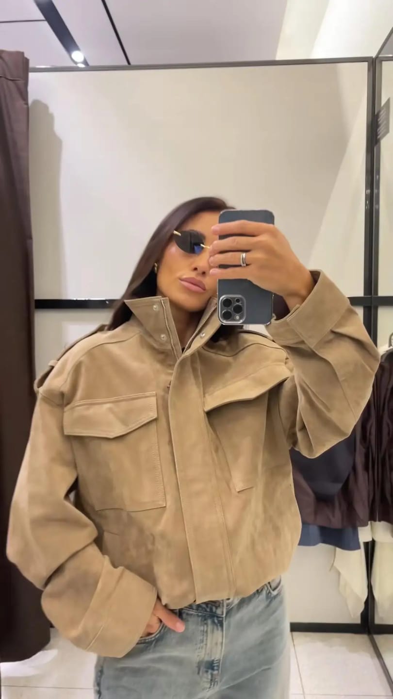 Customer photo review of Marianne High Neck Suede Pocket Jacket
