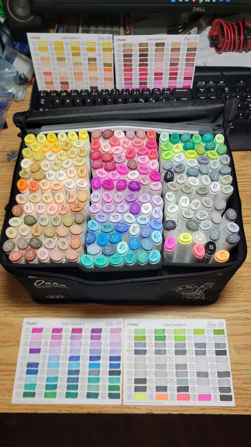 Customer photo review of Ohuhu Oahu 200 Colors Dual Tips Alcohol Art Markers, Fine & Chisel
