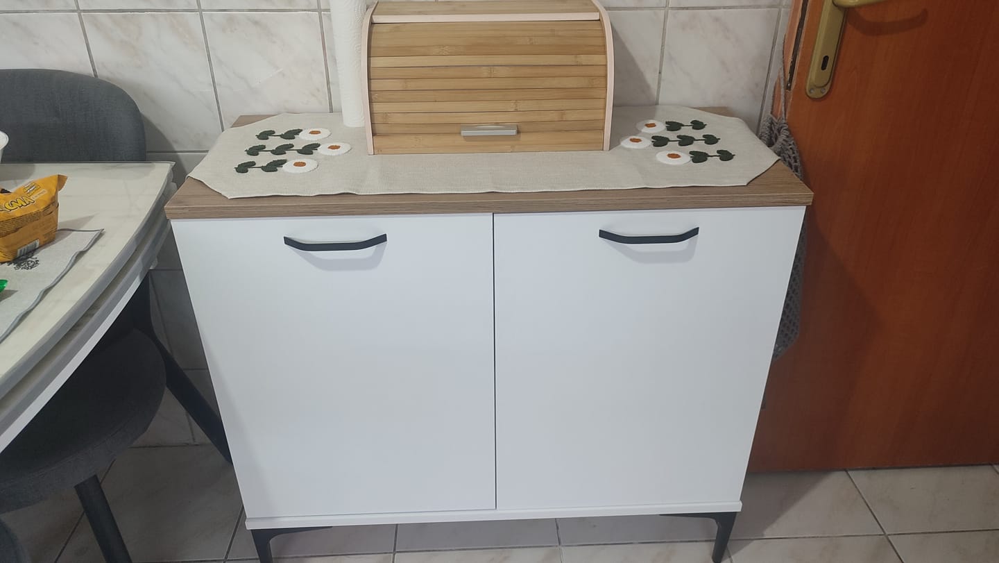 Customer photo review of Rani JE190 Kahve Köşesi Çok Amaçlı Dolap 2 Kapaklı Kiler Mutfak Dolabı Beyaz - Sepet Ceviz
