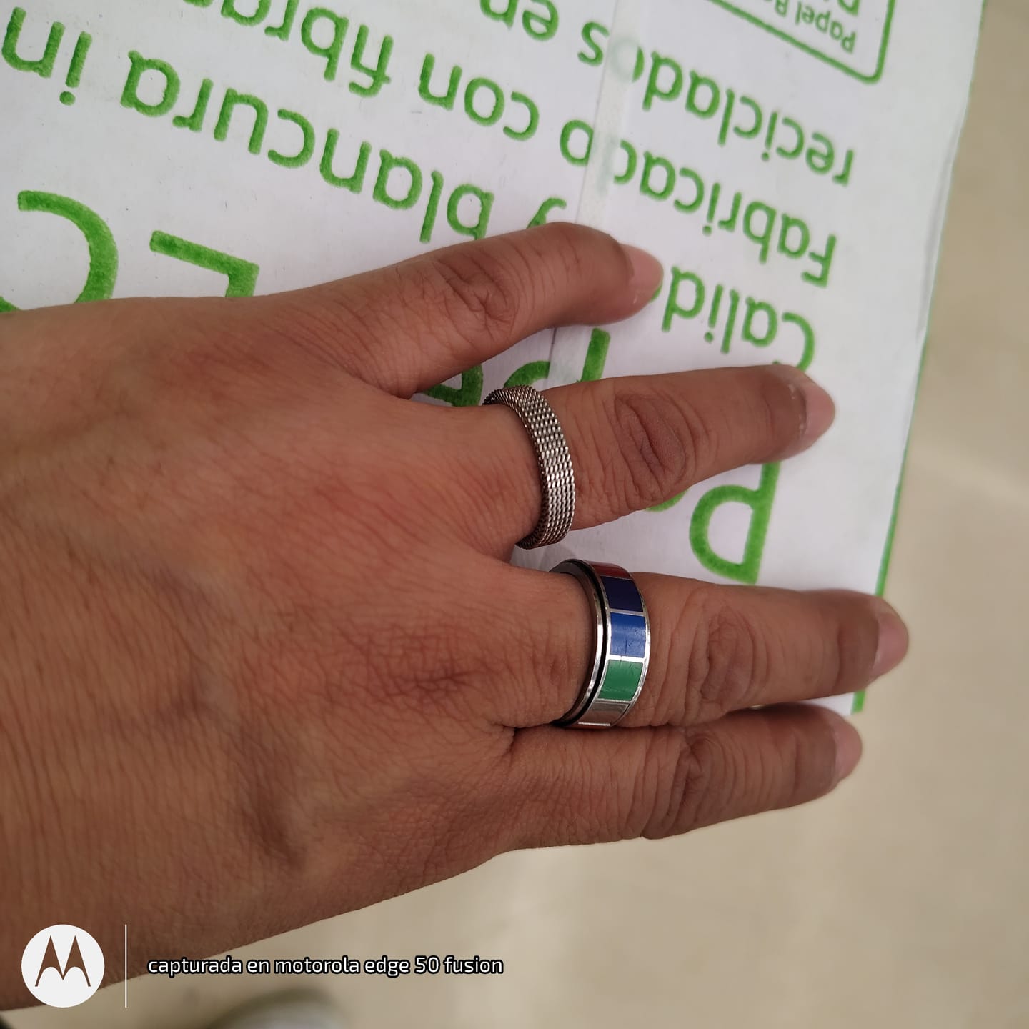 Customer photo review of Anillo Malla Delgado - Acero Inox.