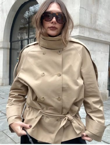 Customer photo review of Melanie Stand Up Collar Short Trench Coat