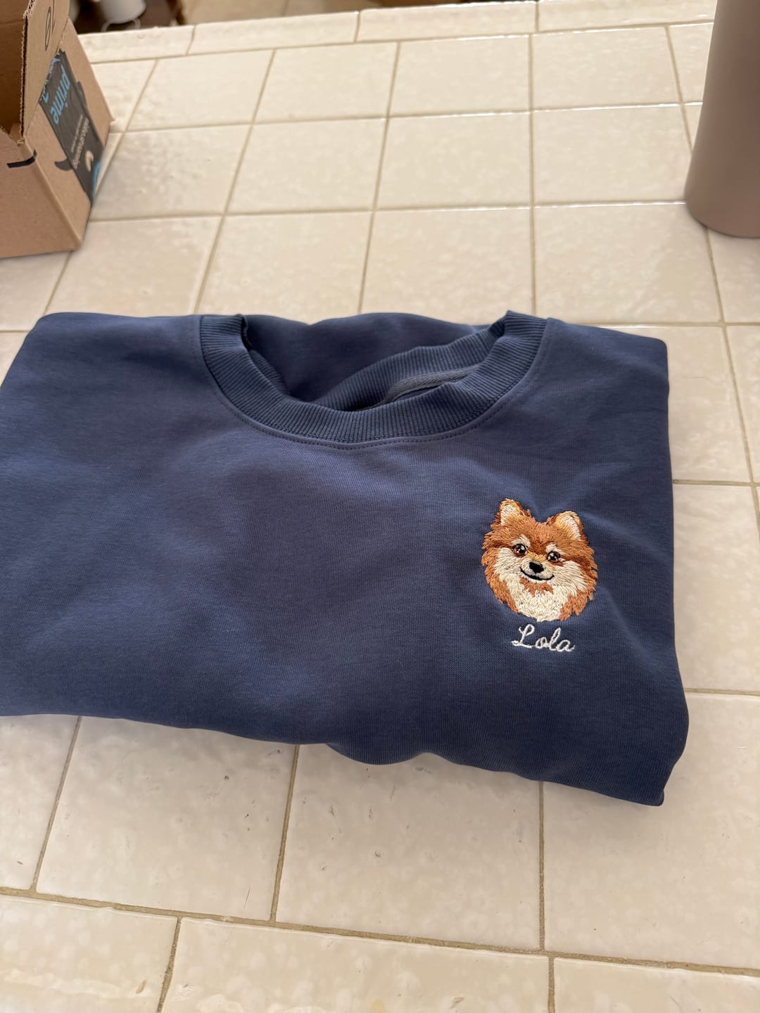 Customer photo review of Custom Full-Color Embroidered Dog Portrait Sweatshirt