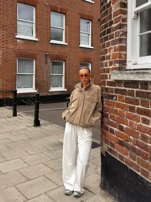 Customer photo review of Marianne High Neck Suede Pocket Jacket