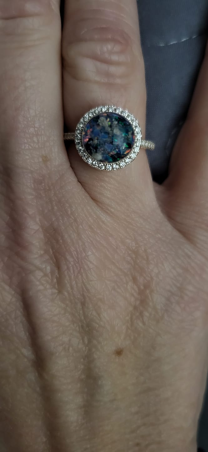 Customer photo review of Bedazzled Circle Opal Cremation Ring