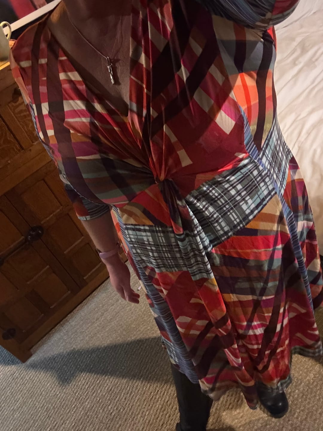 Customer photo review of Claudia Patchwork Print Peach Touch Jersey Knot Front Dress