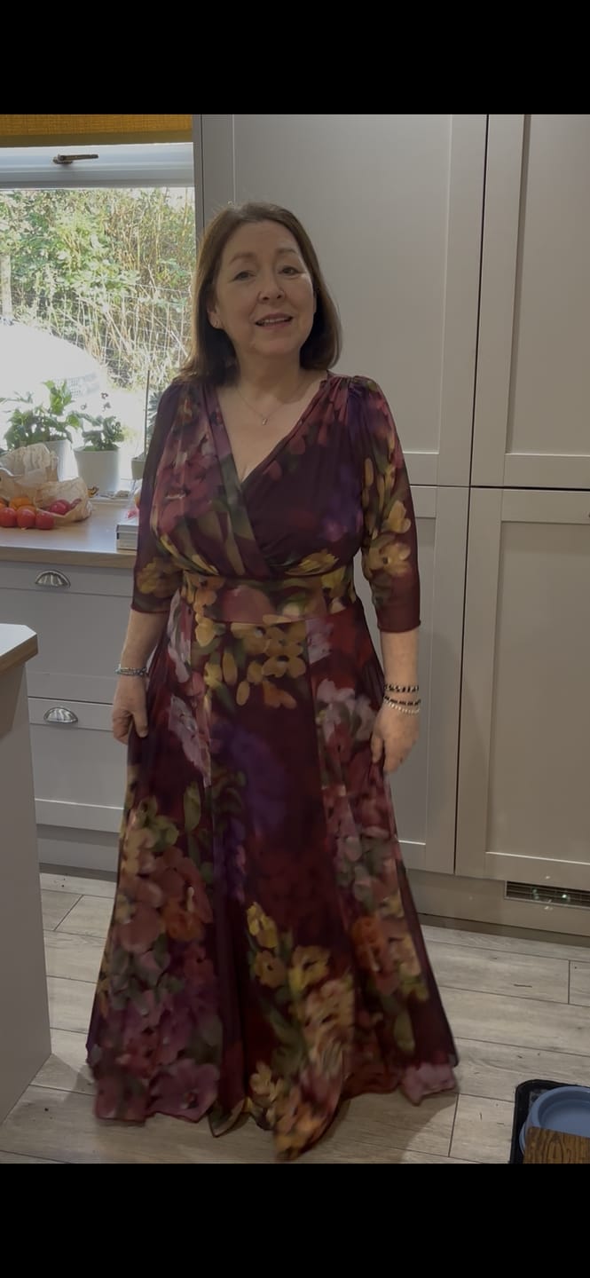 Customer photo review of Verity Magenta Floral Maxi Gown with Romantic Flow