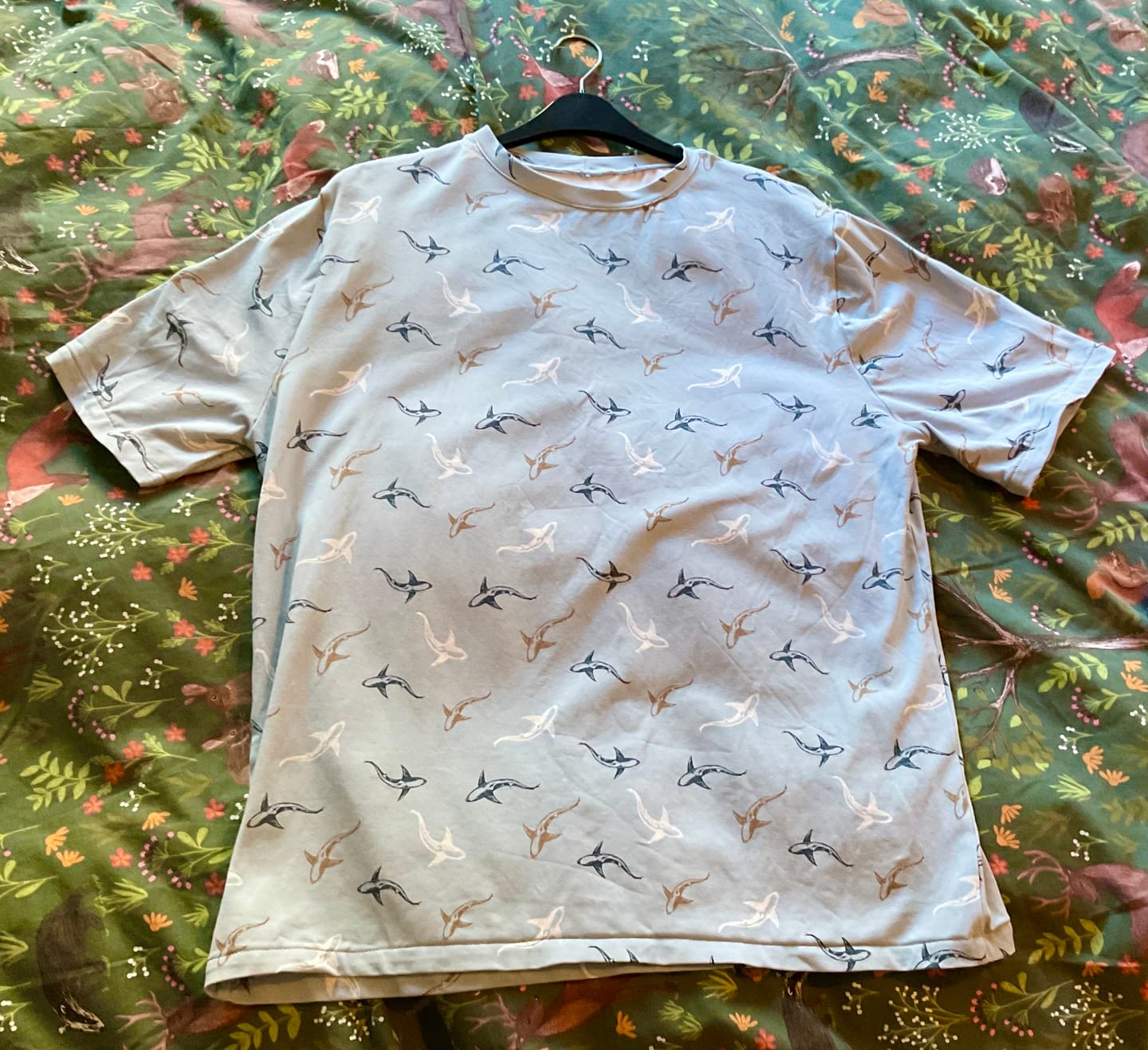Customer photo review of Shark Swim on Blue Cotton Jersey Fabric