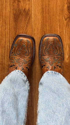 Customer photo review of Corral Ladies Tan Embroidery & Studs Wide Square Toe Boots A4485