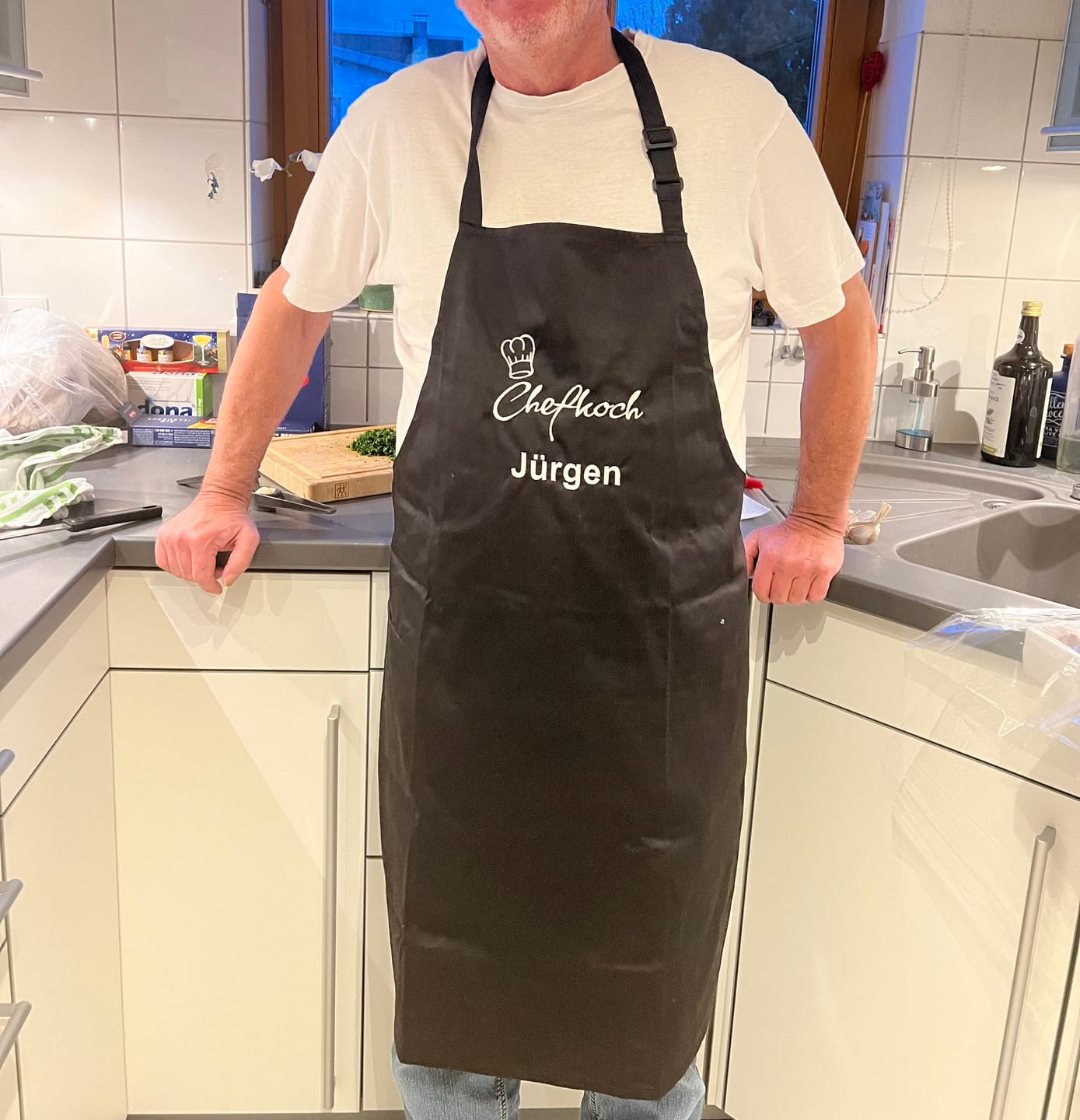 Customer photo review of Wolimbo Kochschürze Grillschürze mit Namen und Motiv bestickt