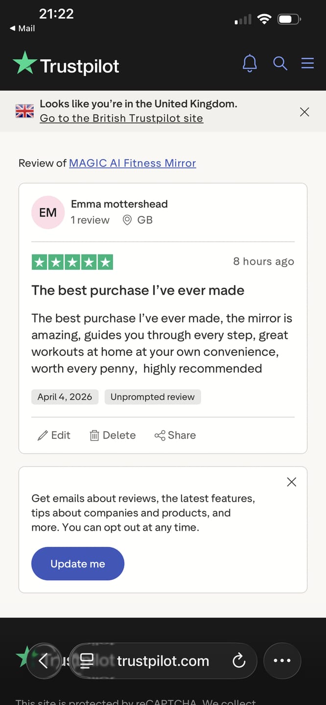 Customer photo review of MAGIC AI: Fitness Smart Mirror