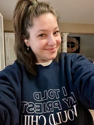 Customer photo review of I Told My Priest I Would Chill Crewneck