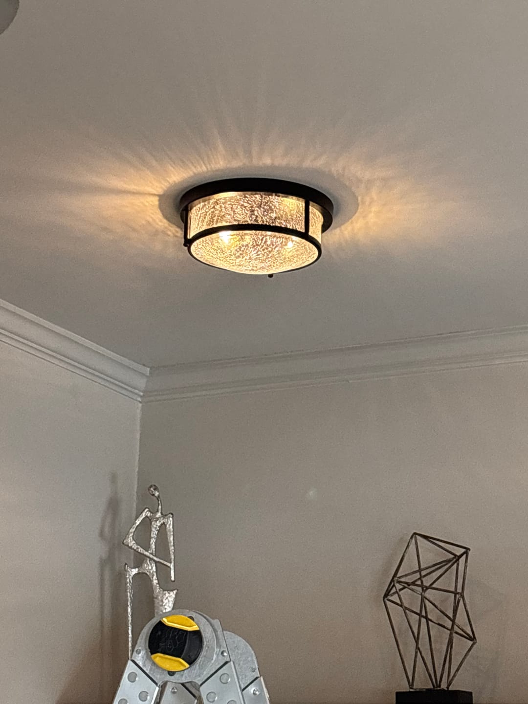 Customer photo review of Industrial Black Round Crackled Glass Flush Mount Light