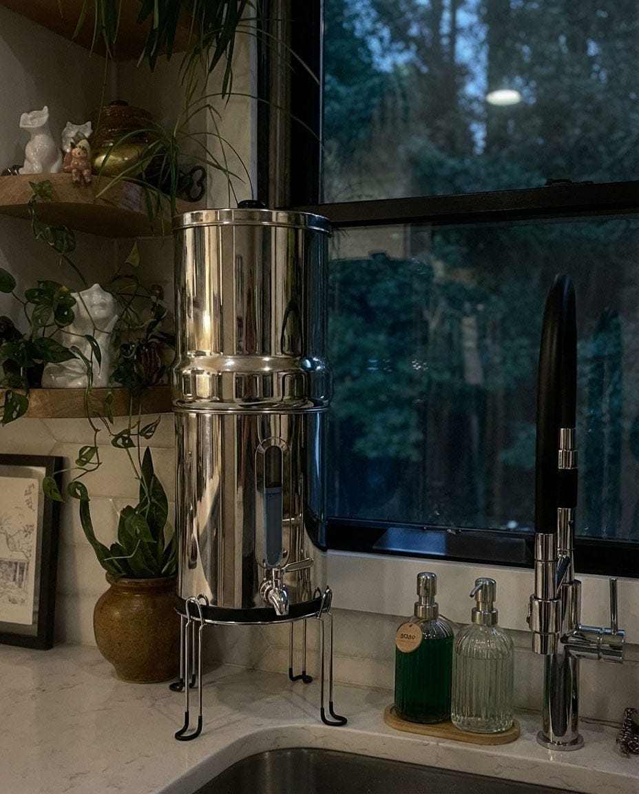 Customer photo review of Big Flow Tank 1 Gravity Water Filter System – Stainless Steel Countertop Filter (3.8L) with Carbon & Fluoride Reduction
