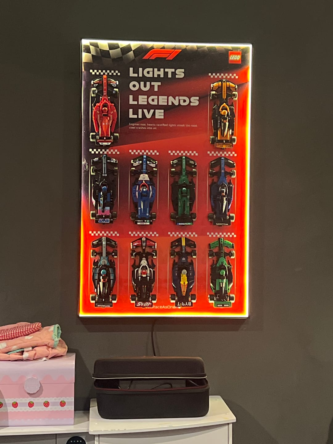 Customer photo review of LEGO™ LED Wall-Mount Frame for Speed Champions F1 10-Car Race Car – Team Edition