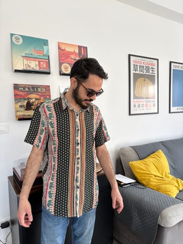 Customer photo review of Chemise à manches courtes verte à imprimé éléphant rayé pour hommes