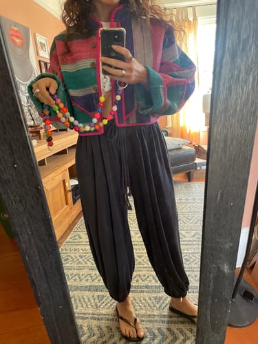 Customer photo review of The Kaira Cropped Quilted Patchwork Kantha Jacket