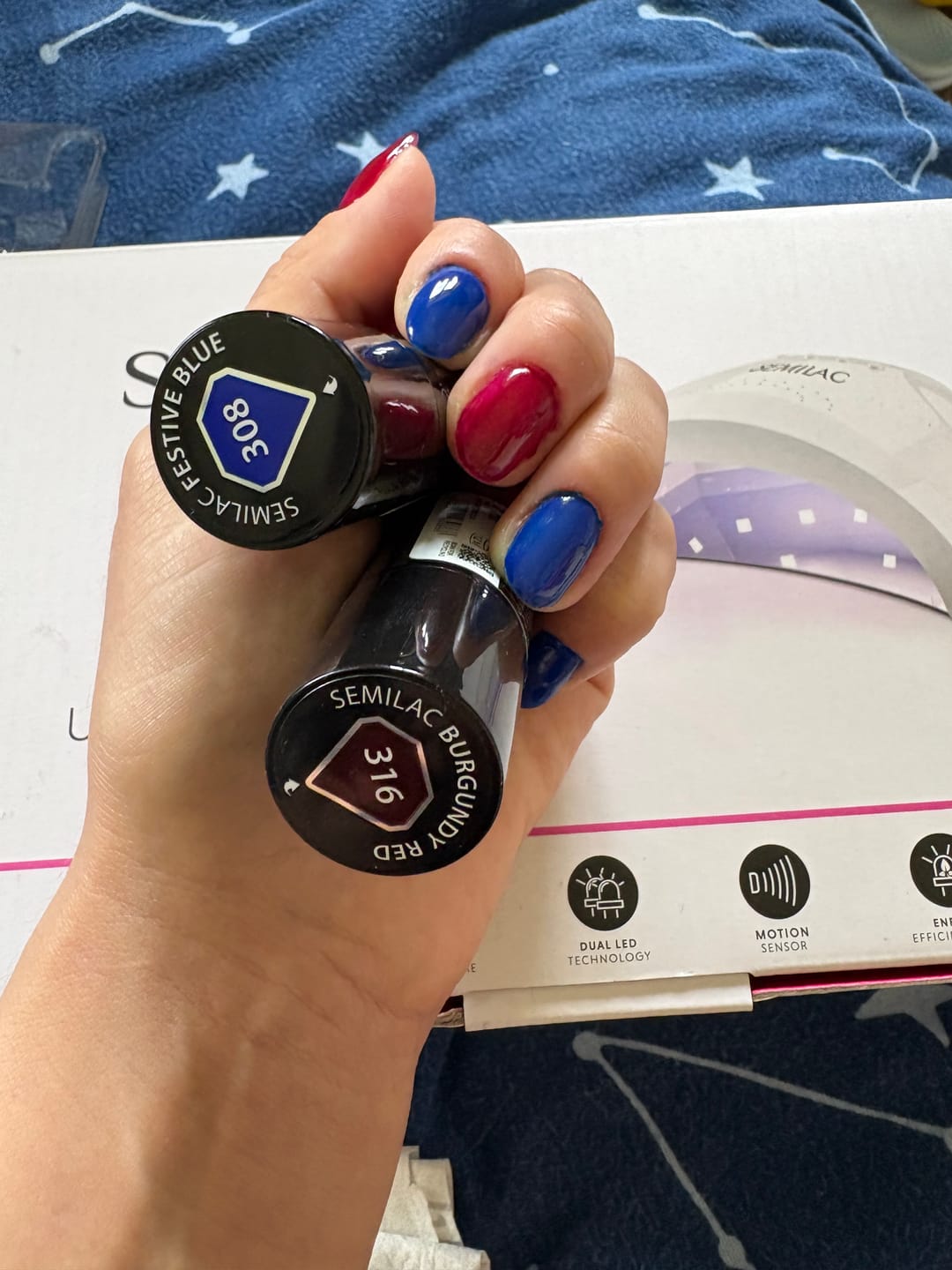 Customer photo review of Semilac 308 Festive Blue UV Gel Polish