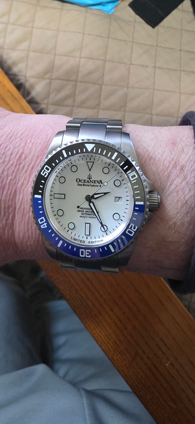 Customer photo review of Oceaneva Deep Marine Explorer II Titanium Watch with White Dial