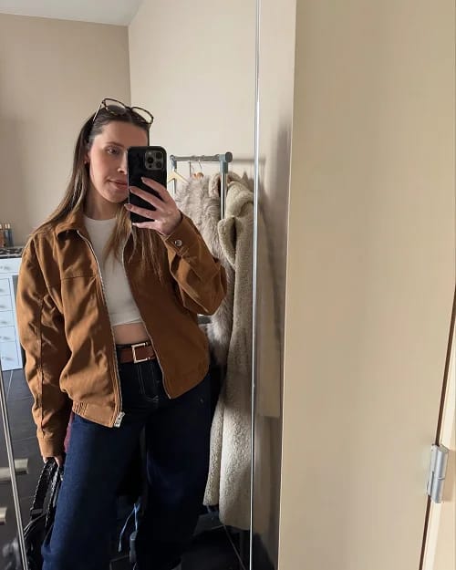 Customer photo review of Marianne High Neck Suede Pocket Jacket