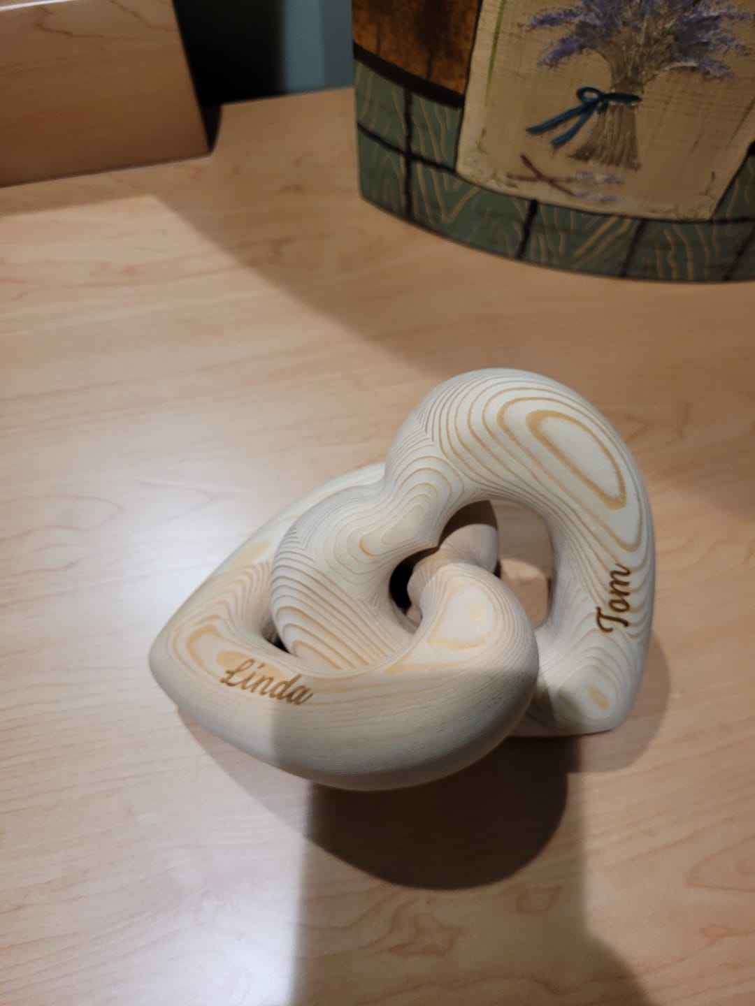 Customer photo review of Personalized Interlocking Wood Infinity Heart Sculpture With Names | Romantic Valentine's Day Anniversary Wedding Keepsake Gift for Couples