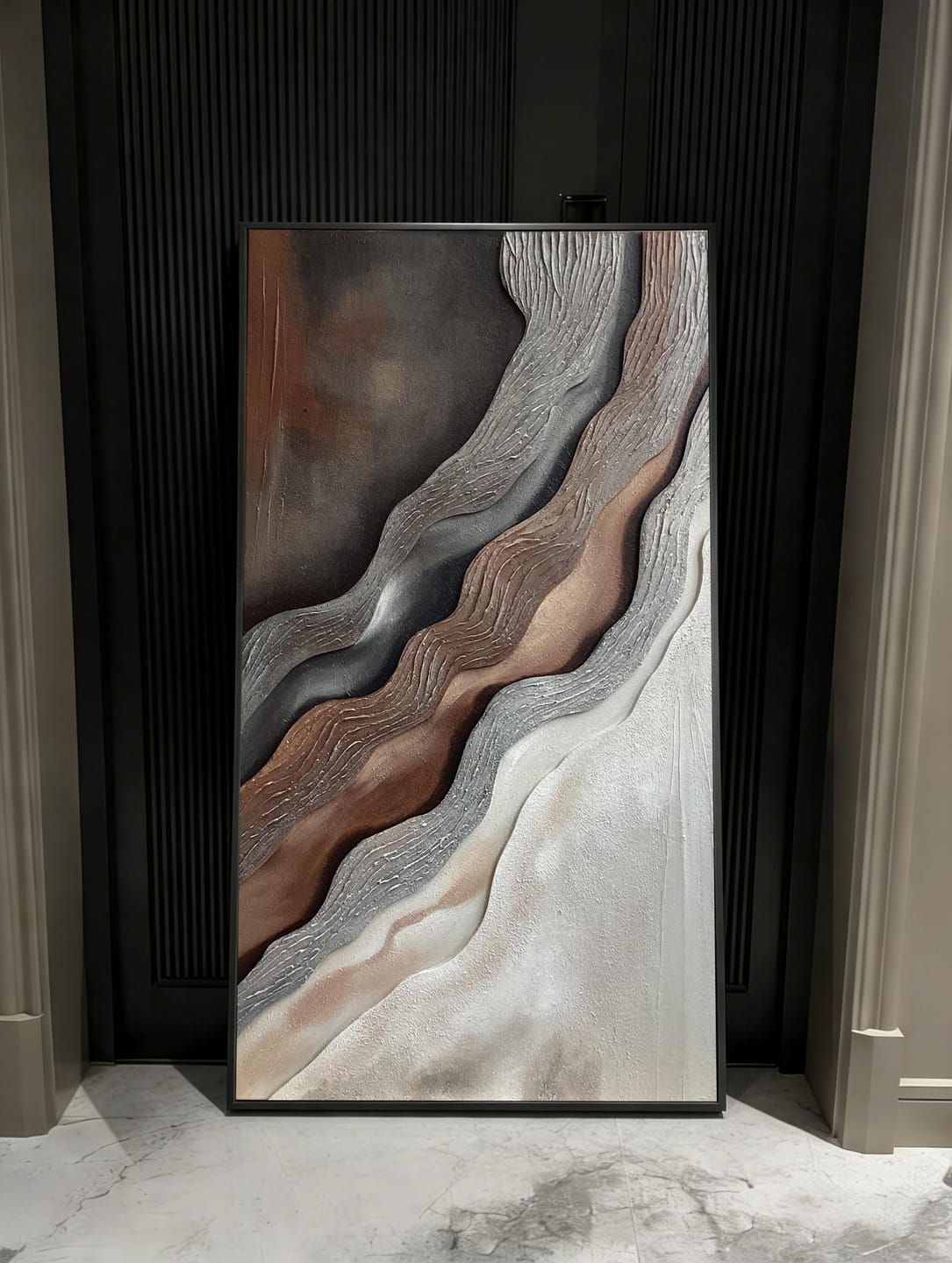 Customer photo review of Layered Earth: Impasto Earth-Toned Abstract Wall Art - Brown Grey White Textured Curves, Stylish Accent for Contemporary Homes