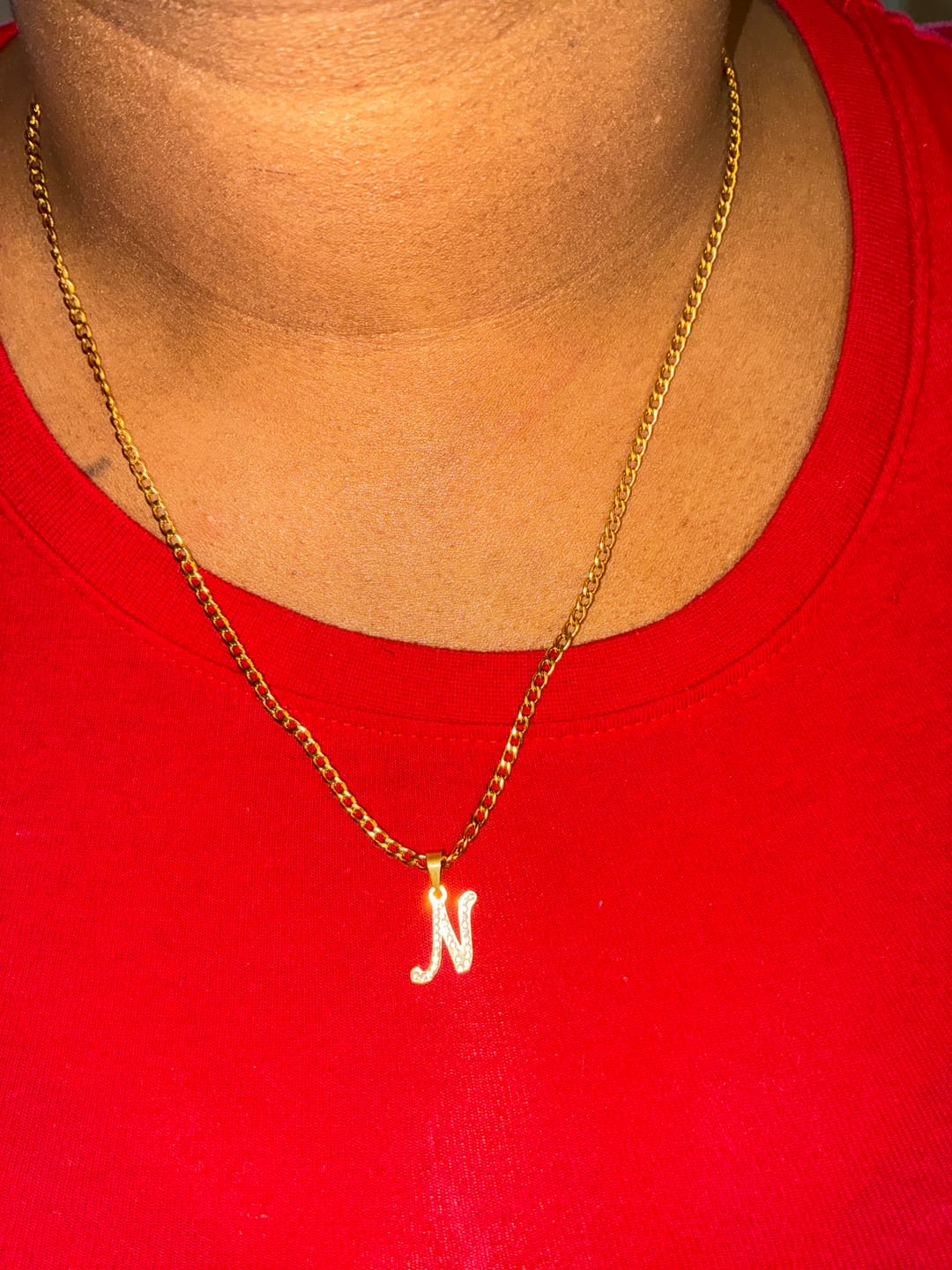 Customer photo review of Script Iced Letter Necklace