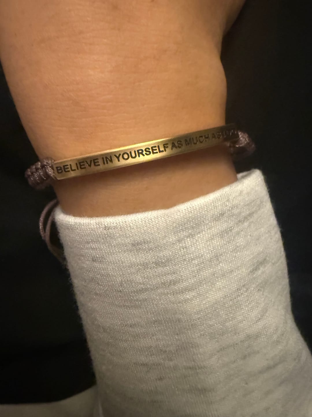 Customer photo review of BELIEVE IN YOURSELF AS MUCH AS I DO ROPE BRACELET