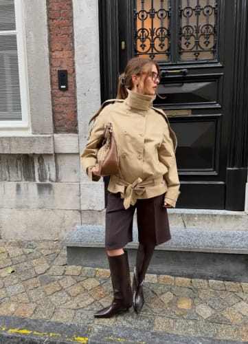 Customer photo review of Melanie Stand Up Collar Short Trench Coat