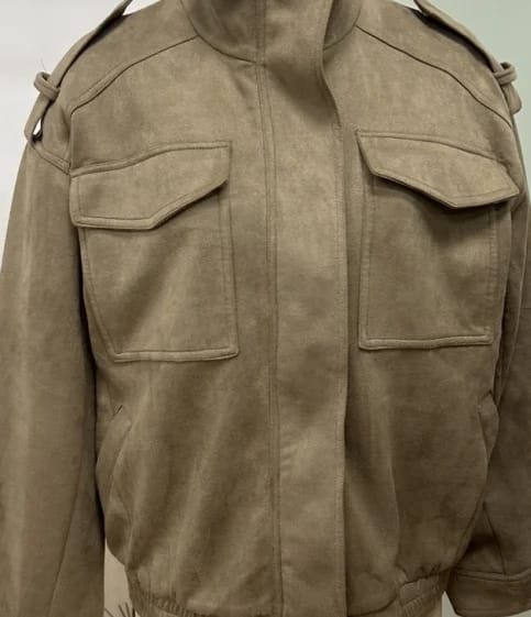 Customer photo review of Marianne High Neck Suede Pocket Jacket