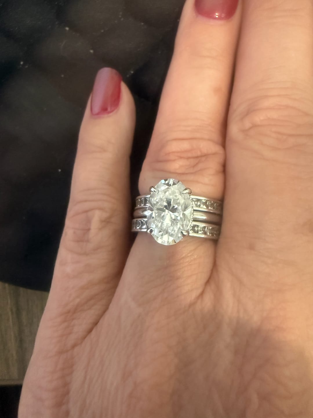 Customer photo review of S925 Moissanite 2.0~5.5 Carat Oval Cut Hidden Halo Engagement Ring For Everyday Wear