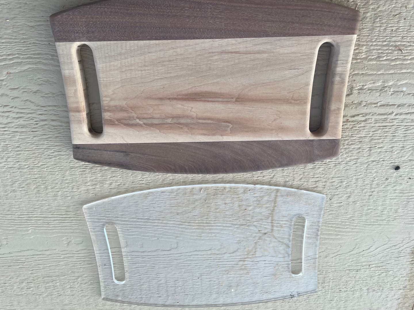 Customer photo review of 15.75x10" Warped Rectangle Dual Handle Serving Board Acrylic Router Template
