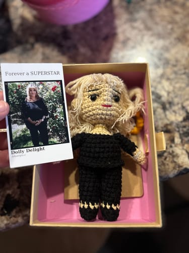 Customer photo review of Dolly® Personalized Crochet Doll with Photo Card
