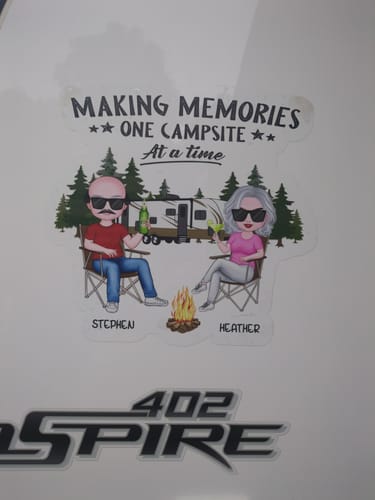Customer photo review of Camping Partners For Life Doll Couple Sitting Personalized RV Decal