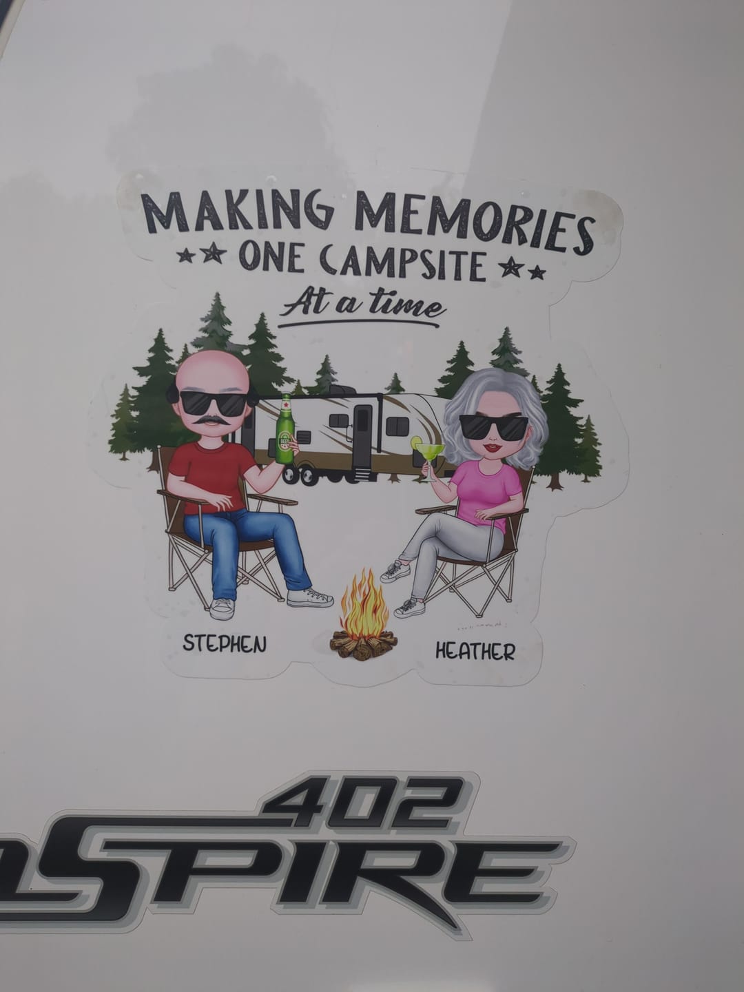 Customer photo review of Camping Partners For Life Doll Couple Sitting Personalized RV Decal