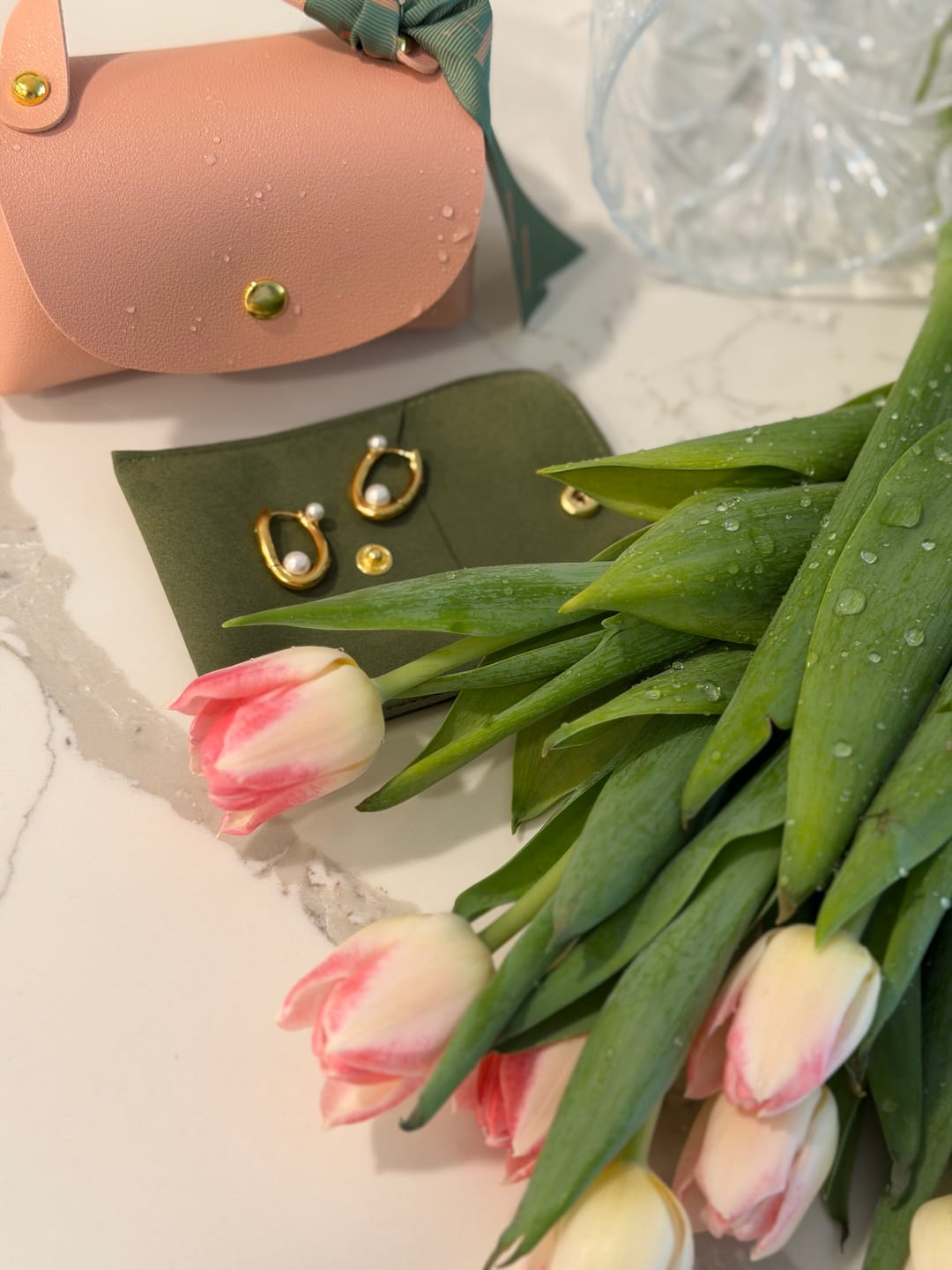 Customer photo review of Margot Waterproof Pearl Huggie Earring