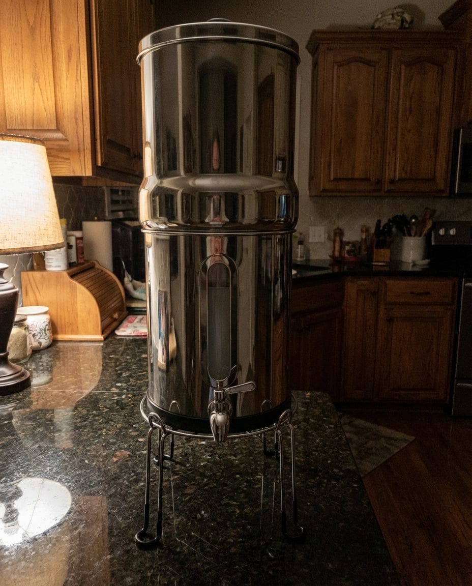 Customer photo review of Big Flow Tank 1 Gravity Water Filter System – Stainless Steel Countertop Filter (3.8L) with Carbon & Fluoride Reduction